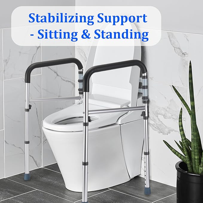 Toilet Safety Rail - Adjustable Detachable Medical Safety Frame for Elderly & Handicap, Heavy Duty Handles, Fits Most Toilets