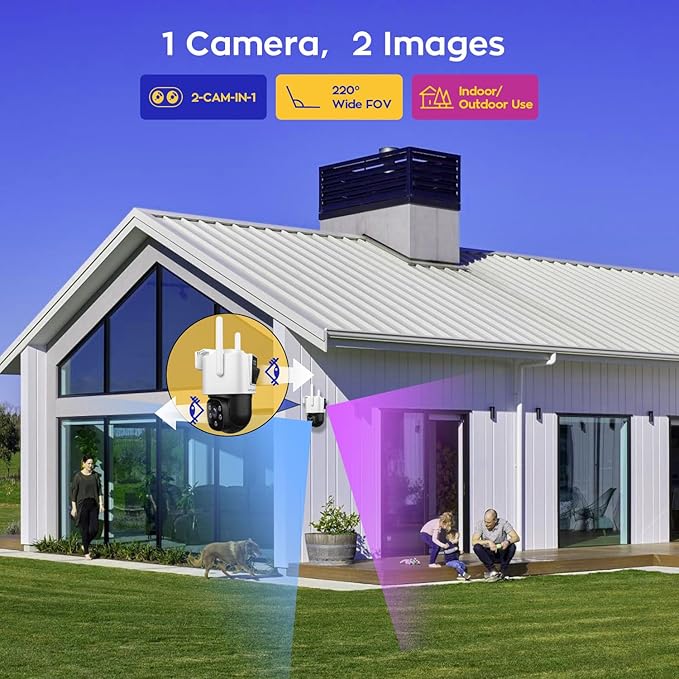 xmartO [Dual-Image Wide FOV] 16CH Security Camera System Wireless, 4-Set 2-in-1 Cameras, 4K Long Range WiFi 6 Surveillance NVR, Pan Tilt Zoom 4MP QHD Home CCTV Camera Set with 500GB, 7/24 Record