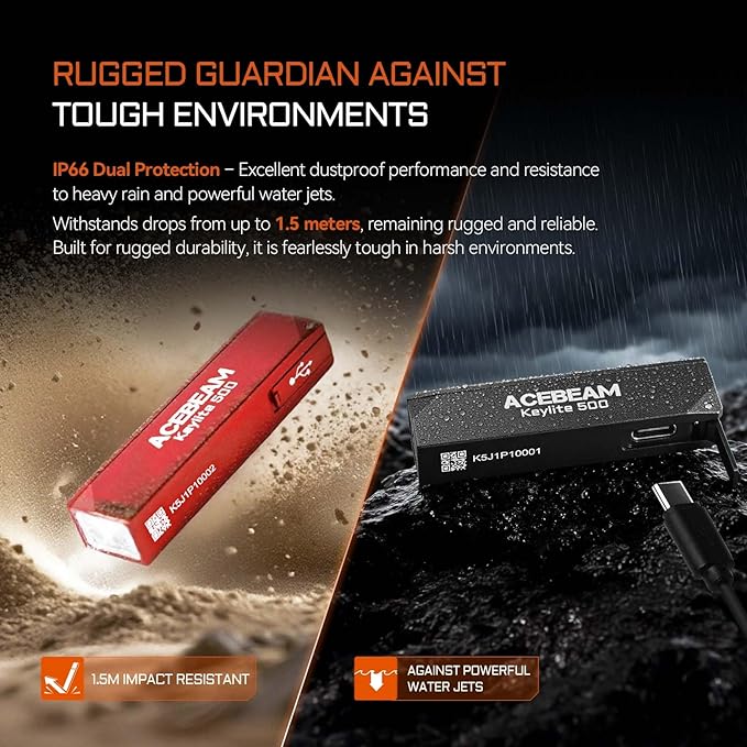 ACEBEAM Keylite 500 High Lumens Keychain Flashlight Rechargeable, Ultra-Compact Flat Pocket EDC Flashlight with Dual LEDs, 6 Modes, Type-C Charging, Small MINI Flash Light for Emergency, Home, Outdoor