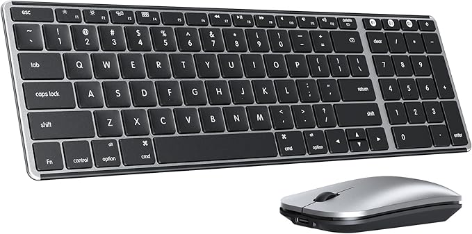seenda Bluetooth Keyboard and Mouse for Mac, SKM64-2 Multi-Device Rechargeable Slim Wireless Keyboard Mouse Stainless Steel Full Size, Compatible with MacBook Pro/Air, iPad, Mac - Black Silver
