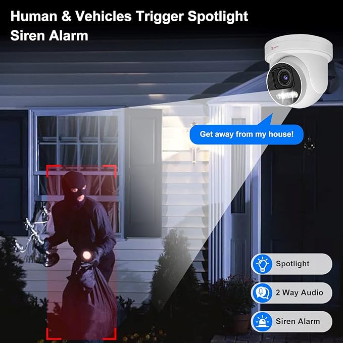 Anpviz 4K 8MP PoE PTZ Camera Outdoor, 5X Optical Zoom 2.7~13.5mm Lens, Pan 280° Tilt 90° IP Security Camera Human Vehicle Detection, Spotlight&Sound Alarm, 2 Way Talk, SD Card Slot, IP66 (U Series)