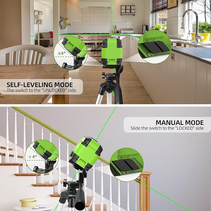 Laser Level with Tripod, HUEPAR 98Ft Self Leveling Laser Level Green Line Laser Cross Line Laser Leveler Tool for Picture Hanging, Tile, Home Renovation, Indoor Project, Battery&Carrying Bag Included