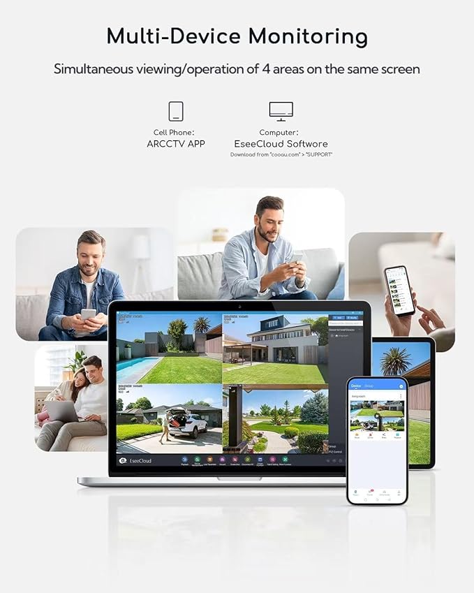 COOAU Solar Security Cameras Wireless Outdoor, 2 Cam-Kit, 4MP Cameras for Home Security System, 360° Pan & Tilt, Color Night Vision, Motion Detection, No Monthly Fee, Siren Alarm, IP66,64GB Card