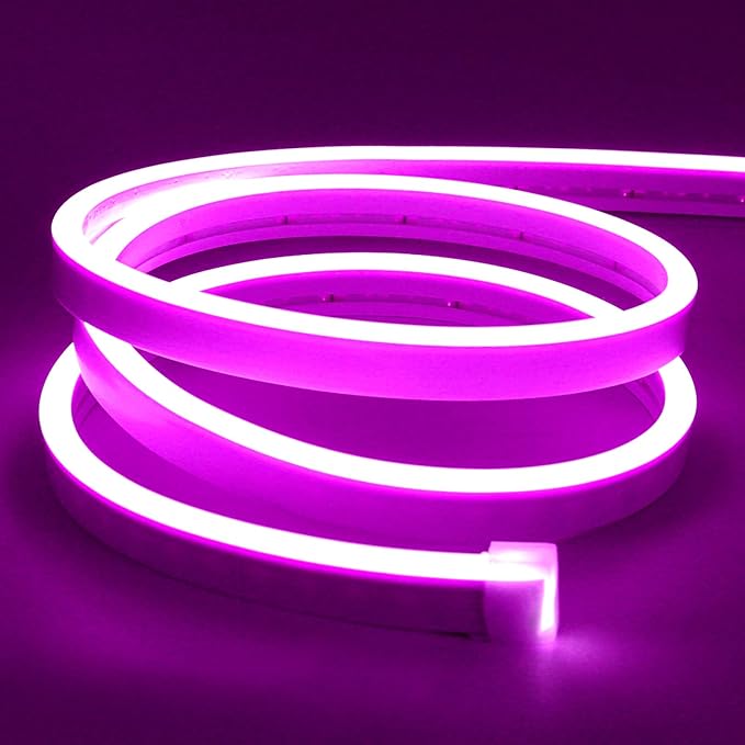 Lamomo LED Neon Lights Halloween, 16.4ft Purple LED Strip Light, 12V 0.39In/Cut Silicone Waterproof DIY Neon Rope Light for Bedroom Indoor Outdoor Decoration（Power Adapter not Included）