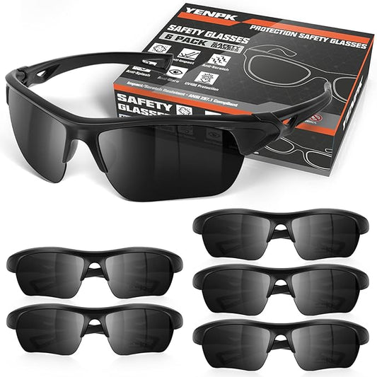 6 Pack Safety Glasses, UV Protective Eyewear, ANSI Z87.1 Impact Resistant Anti-Scratch Safety Goggles for Men Women