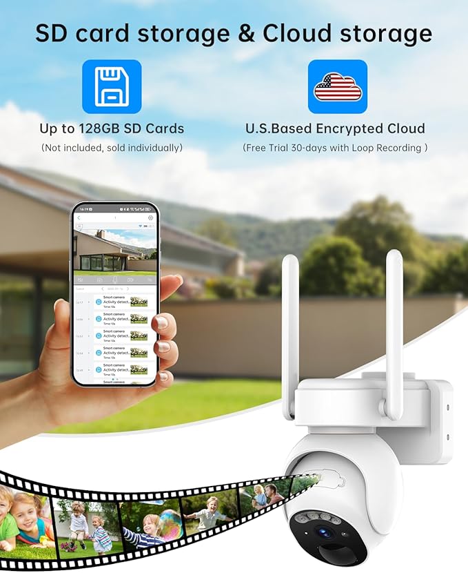 Solar Security Cameras Wireless Outdoor -4K WiFi Cameras for Home Security with Solar/Battery Powered,360° PTZ Outdoor Camera, Color Night Vision,PIR Human Detection, 2-Way Audio, Motion Alert, IP66