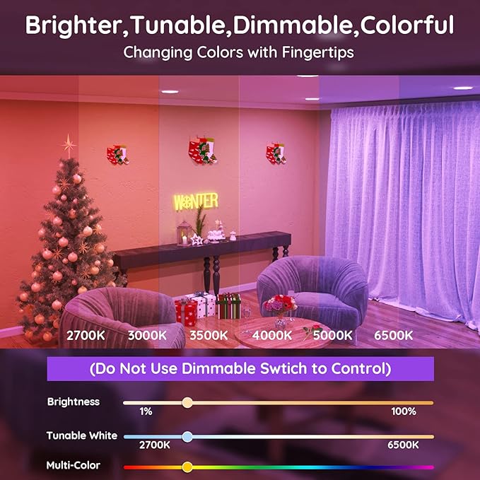 Bright Smart Light Bulbs 16W 130W Equivalent 1600 Lumens 2700K-6500K Tunable BR30 Wifi Color Changing Light Bulb Works with Alexa Google,Recessed Alexa Light Bulb,Dimmable Flood Smart Bulb,4 Pack