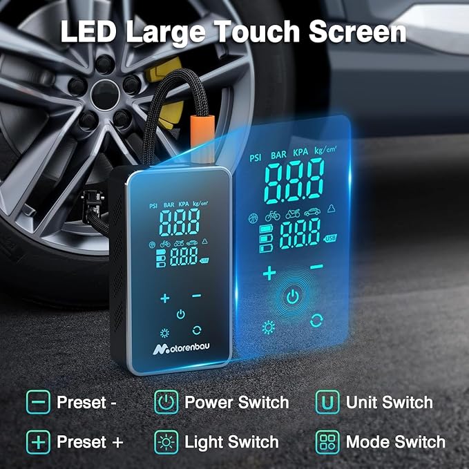 Tire Inflator Portable Air Compressor, 150PSI Cordless Air Pump for Car Tire, 3X Faster Auto Tire Inflator with Digital Pressure Gauge LCD Screen, Rechargeable Tire Pump for Cars,SUVs,Motorcycle,Bike