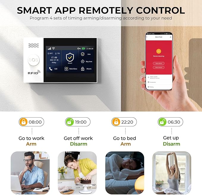 Home Security Systems,Wireless Alarm System with 4G SMS/Tuya App Instant Alerts,Motion Detector,Door Alarm Sensors,Remote,Work with Alexa and Google,8 Piece Kits for Home,Villa,No Monthly Fee