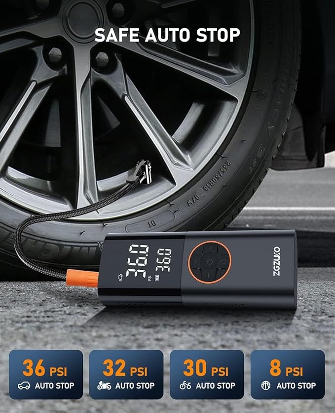 Tire Inflator Portable Air Compressor - 150PSI Fast Cordless Air Pump for Car Tires, Rechargeable Bike Tire Pump with Digital Pressure Gauge, LED Light for Cars, Bicycles, Balls and More
