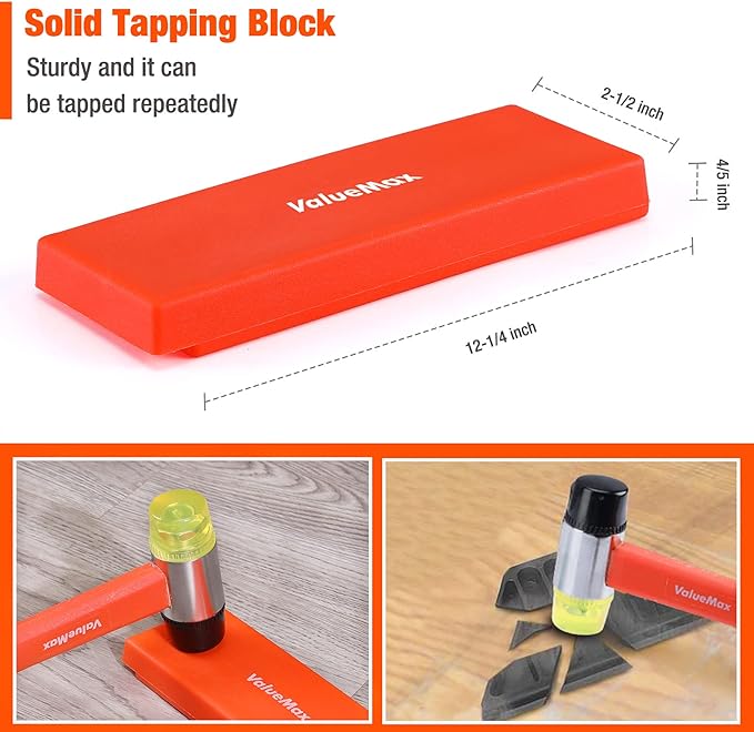 ValueMax Laminate Wood Flooring Installation Kit with Solid Tapping Block, Wider Heavy Duty Pull Bar, Reinforced Double-Faced Mallet with Non-Slip Soft Grip, Foam Kneepads, 30-Piece Spacers