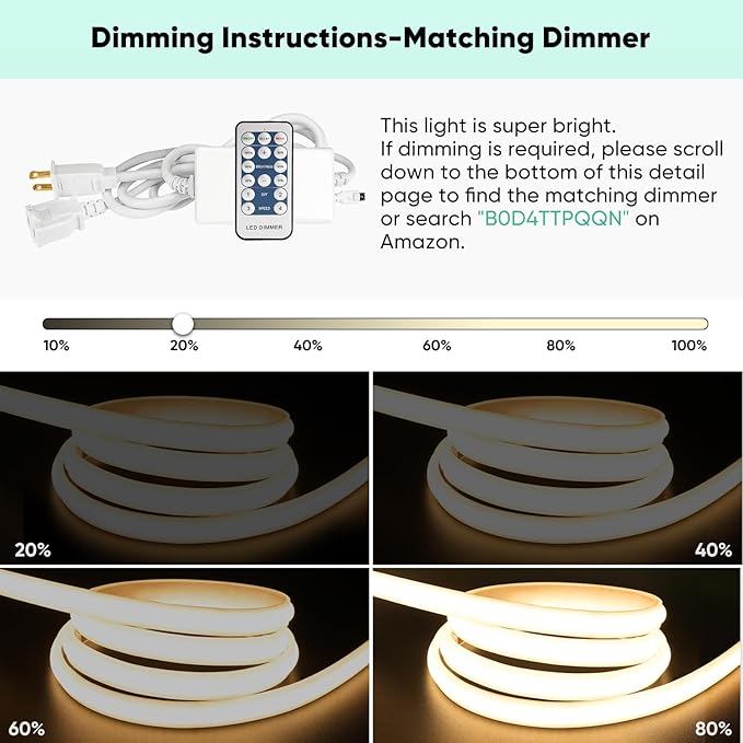 GZBtech Silicone COB Neon Rope Lights 50FT/15M, 2800K Super Bright Warm White Waterproof Neon Strip Light, AC 110-120V Flexible Soft Cuttable Tape Rope Lighting for Indoor Outdoor Home Commercial