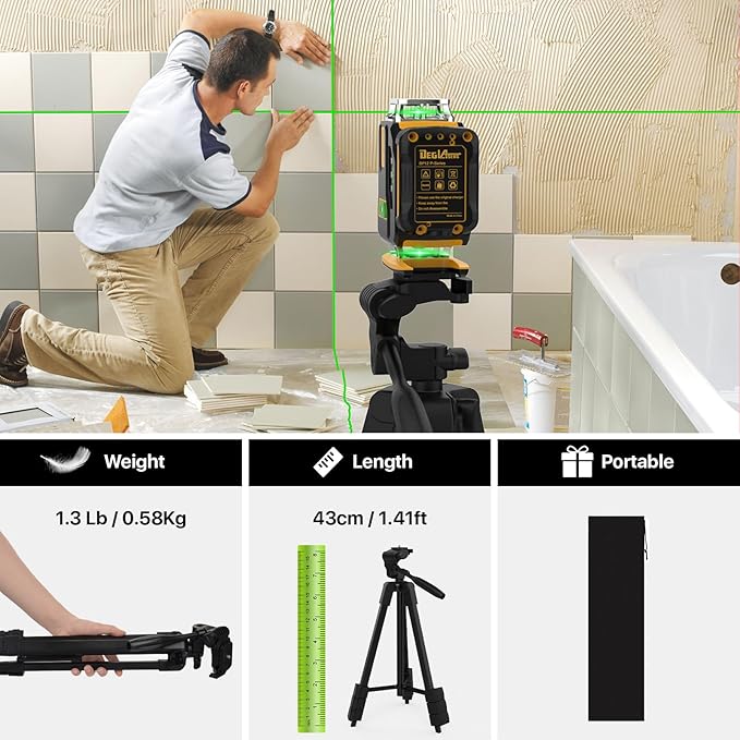 Laser Level Tripod,1/4"-20 Thread Mount,18" Lightweight Aluminum Portable Adjustable Tripod with 3-Way Flexible Pan Head, Bubble Level, Non-Skid Feet, Carrying Pouch Included,Black