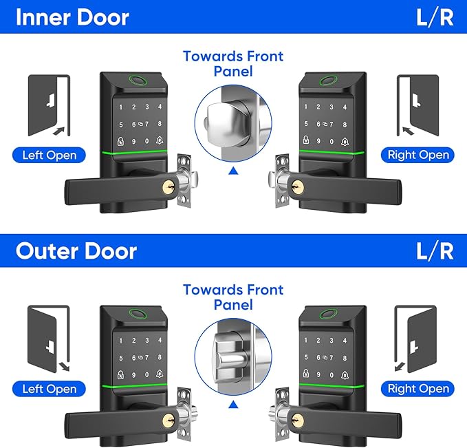 Keypad Smart Door Lock with Handle, Keyless Entry Deadbolt for Front Door, Smart Auto Lock Deadbolt with Phone/Watch App Control, Biometric Fingerprint Gate Handle with 7 Ways to Unlock