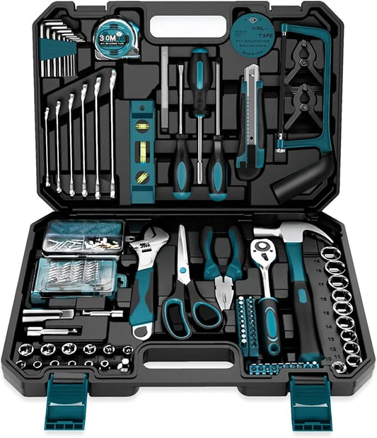 Sundpey Home Tool Kit 257-PCs - Household Basic Repair Tool Set for Men Women - General Hand Mechanic's Tool Set & Screwdriver Set & Wrench Set & Socket & Portable Tool Box Storage Case Blue