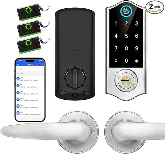 Harfo Smart Fingerprint Door Lock, Keyless Entry Deadbolt, Full App Control Biometric Lock, Electronic Digital Touchscreen Keypad, Auto Lock, Easy Install, Satin Nickel