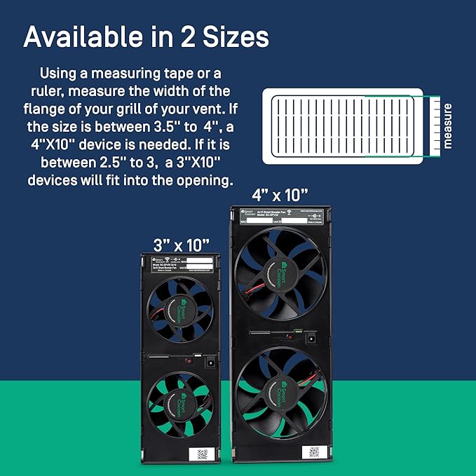 4"X10" Register Booster Fan - Smart Dual Air Conditioner & Heater Floor Fan - Integrates With Ecobee & Nest Thermostats - Syncs To Your HVAC System & Smartphone Control