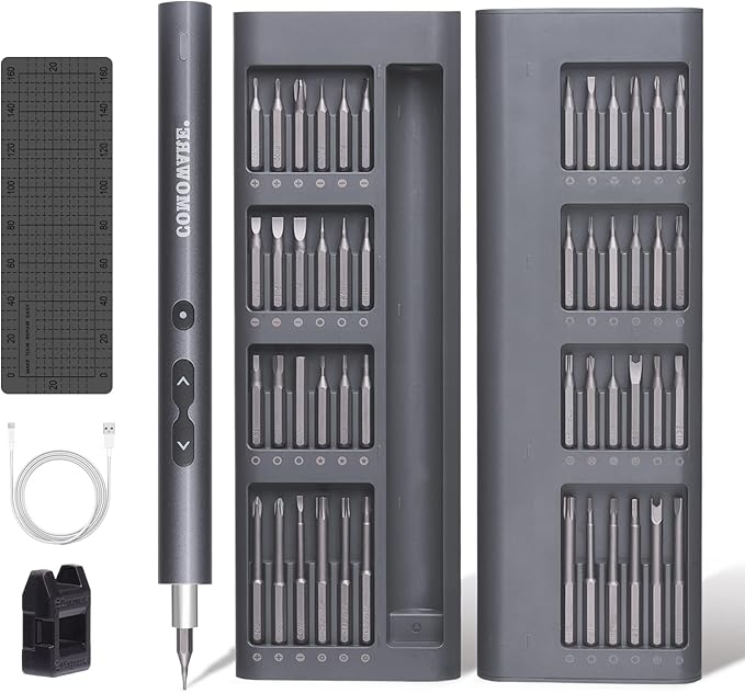 COMOWARE Mini Electric Screwdriver-50 in 1 Precision Small Electric Screwdriver Set for PC Building with LED Light & 48 bits, Magnetizer, Magnetic Mat, Handy Repair Tool for Phone Watch Camera