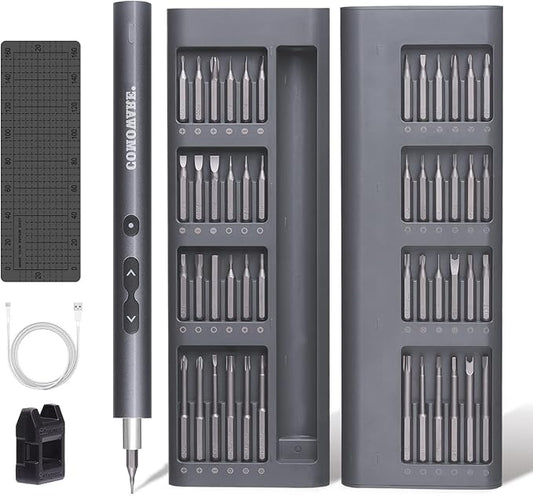 COMOWARE Mini Electric Screwdriver-50 in 1 Precision Small Electric Screwdriver Set for PC Building with LED Light & 48 bits, Magnetizer, Magnetic Mat, Handy Repair Tool for Phone Watch Camera