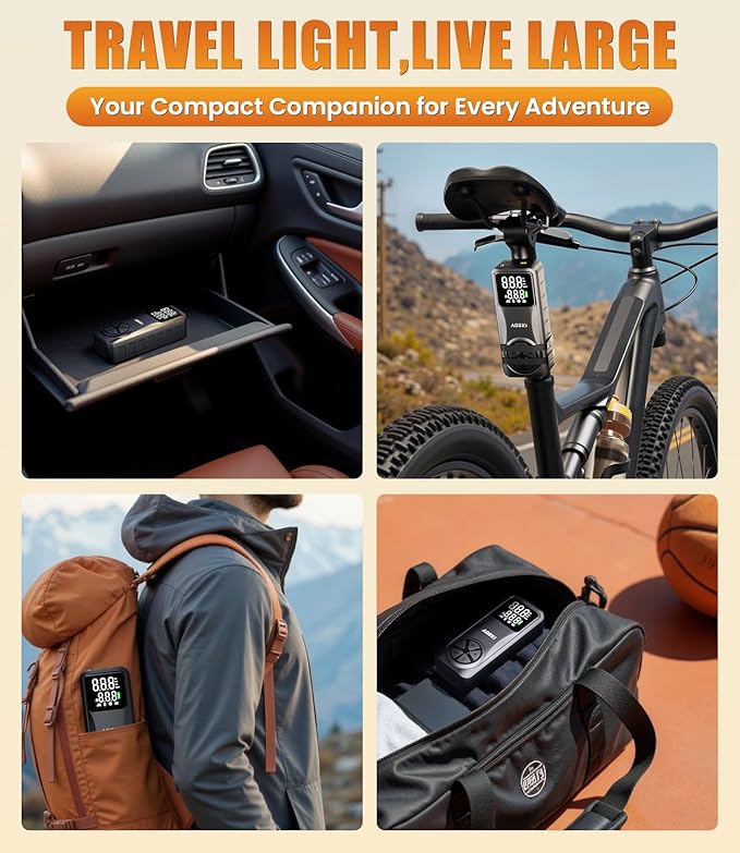 Tire Inflator Portable Air Compressor: 20000mAh & 150PSI Fast Inflation Air Pump for Car Moto Bike Ball - One-Button Control - Senior-Friendly Solution for Elderly Drivers