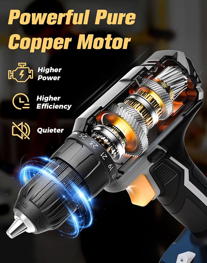 Cordless Drill, 20V MAX Power Drill Set with 2.0Ah Power Pack & Charger, 3/8 Inch Keyless Chuck, Variable Speed, 25+1 Position and 56PCS Bits/Screws, Power Tools for Home Projects