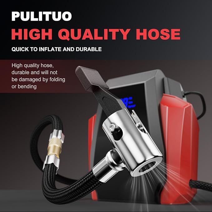 PULITUO Tire Inflator Portable Air Compressor - Car Accessories 12V DC Air Pump for Car Tires with Digital Pressure Gauge, Emergency LED Light for Wheel,Bike, Ball, Motor