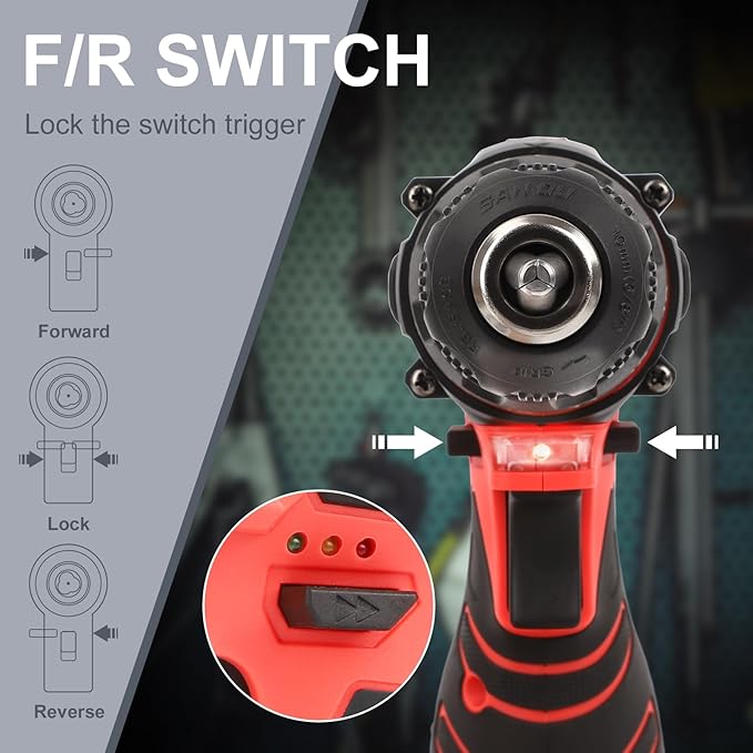 COMOWARE Cordless Drill Set, 12V Power Drill, 1 Battery, 3/8" Keyless Chuck,0-450 & 0-1500 RPM, 10pcs Screwdriver Bits, Red