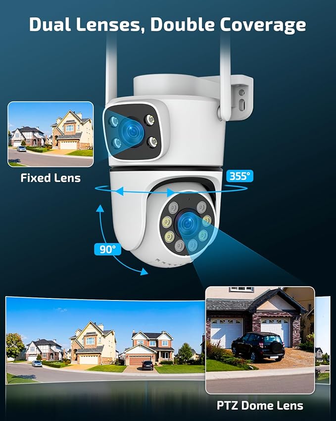 2.4G/5G Dual Band WiFi Security Camera Wireless Outdoor, 5MP Dual Lens PTZ Surveillance Cameras with Auto Motion Tracking