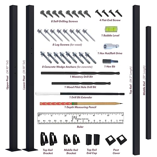 CHR Fence & Rail Hand Rails for Outdoor Steps, 4 Step Handrail & Indoor Stair Railing Kit, Railings for Outdoor Steps and Hand Rails for Seniors for Porch Railing & Deck Hand Rail, 3-4 Step Railing