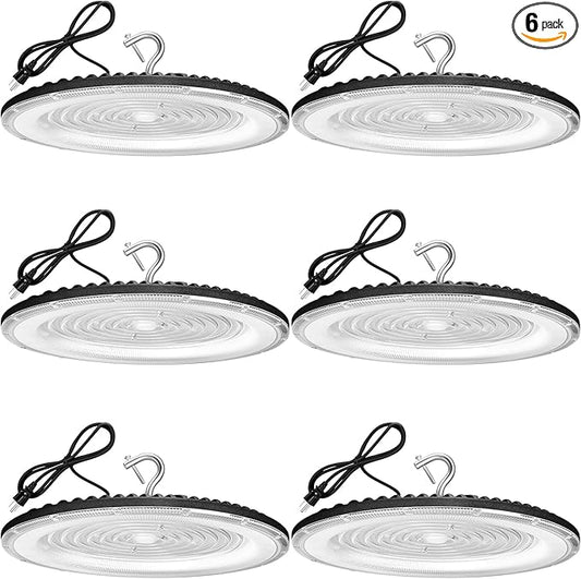 6 Pack 250W UFO Led High Bay Light,120VAC,5000K Daylight Commercial Bay Lighting,IP66 Waterproof,41050LM,1150W MH/HPS with Plug Area Lighting for Warehouse/Shop/Workshop/Barn/Gym/Factory