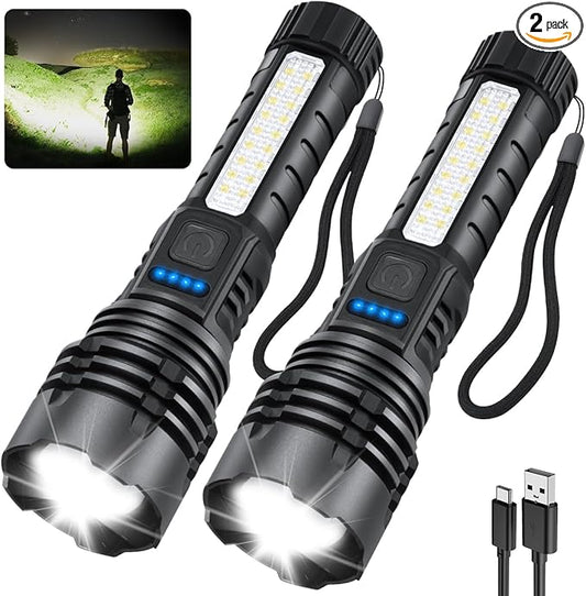 Rechargeable Flashlights High Lumens, 7Mode Flashlights Rechargeable, Super Bright Flashlight, Adjustable Tactical Flash Light, High Powered Flash Light, LED Flashlight for Emergency Home 2Pack