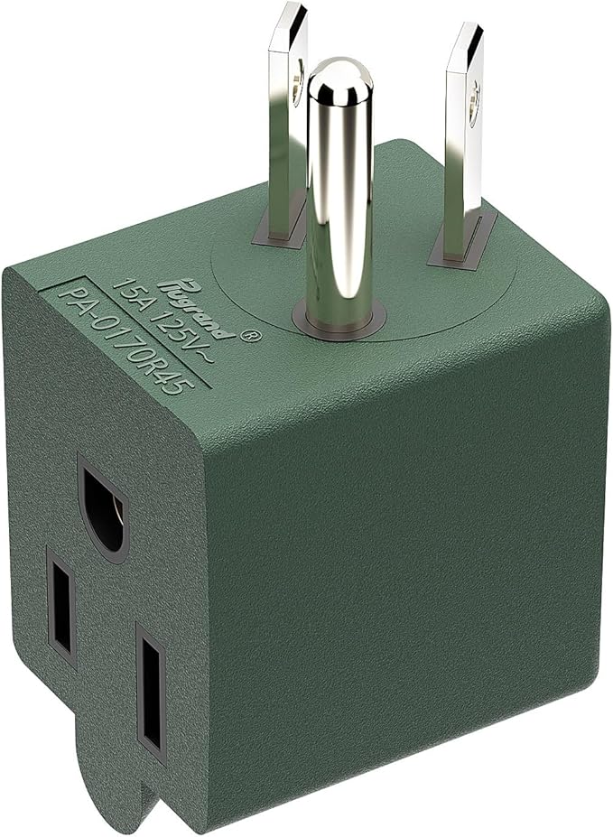 90 Degree Adapter Right Angle USA 3-Prong Male-Female Adapter, 5-15P to 5-15R Direction Changer, Green PA-0170R45G