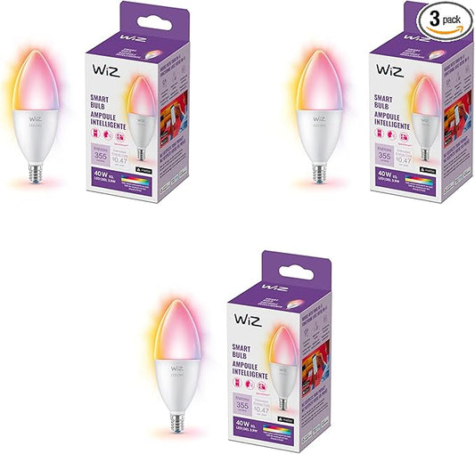 WiZ Connected 40W B12 LED Smart Light Bulbs - Connects to Your Wi-Fi - E12 Smart Bulb - Control with Voice or App + Activate with Motion - Matter Compatible - 3 Pack