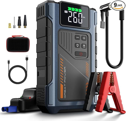 Car Battery Charger Jump Starter with Air Compressor, 4000A Jumper Box for Car Battery Portable Booster Jump Pack, 12V Jumpstart Combo 150PSI Tire Inflator Air Pump(Up to 8.0L Gas/6.5L Diesel)