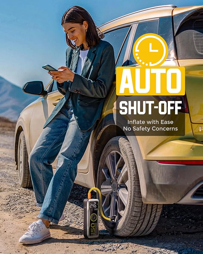 NEVERLAND Tire Inflator Portable Air Compressor - 16000mAh 150PSI Air Pump for Car Tires with Large LED Display,12V DC Tire Inflator with LED Light,Auto shut-off, for Car Motorcycle Bicycle Balls