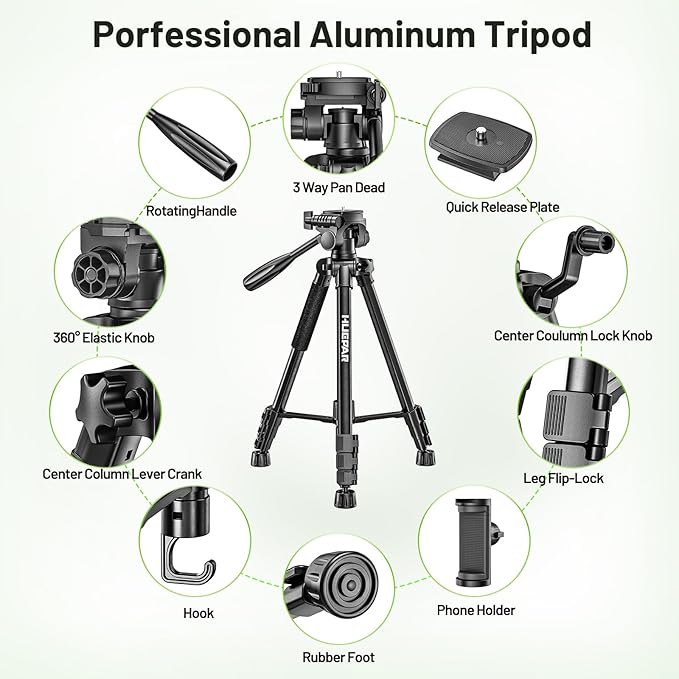 Huepar Professional Laser Level Tripod, 60 Inch Adjustable Laser Level Stand, Suit for Heavy Duty Laser Levels, Point Lasers, Laser Distance Measures; 1/4" & 5/8" Thread Mount, Non-Slip Feet, TPD14B