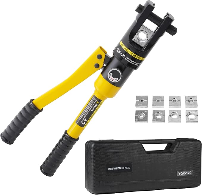 Cable Lug Crimping Tool, 8 AWG to 250 MCM Hydraulic Plier, 12 Ton Hand Crimping Tool for Wires, Terminal, Lug, Crimping Tool Kit with 8 Dies