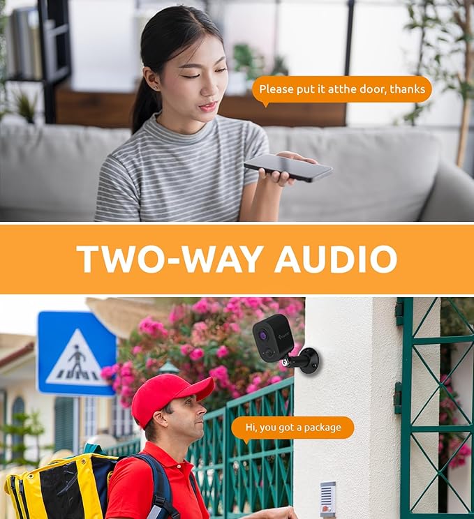 2K Security Cameras Wireless Outdoor, Cameras for Home Security with 2-Way Audio, PIR Motion Detection, Night Vision, Cloud Storage, IP65 Weatherproof, Alexa & Google Home Compatible