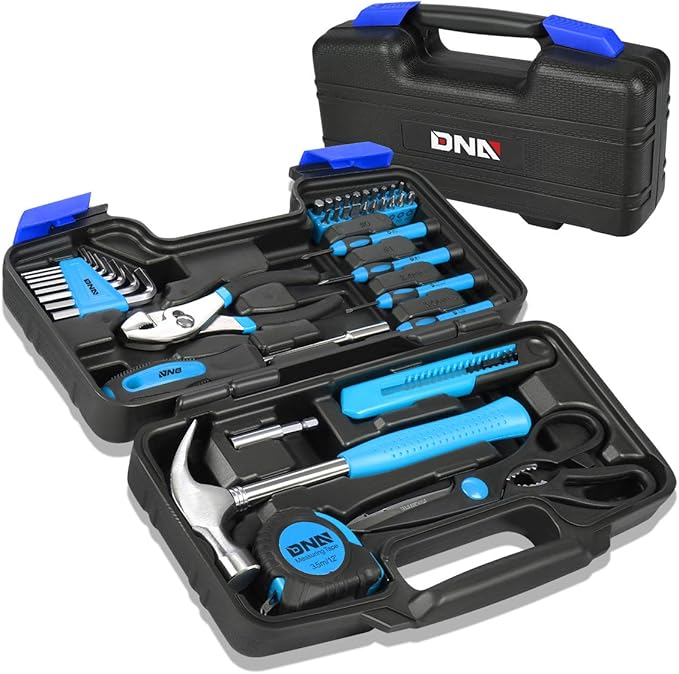 DNA MOTORING 39-Piece Household Tool Set General Repair Small Hand Tool Kit Storage Case for Home Garage Office College Dormitory Use, Blue, TOOLS-00008