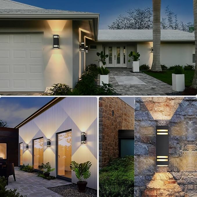SHIMR Dusk to Dawn Outdoor Light Fixture, Modern Outdoor Wall Lights with LED Bulbs Includes, Aluminum Anti-Rust Sconce Up and Down Outside Lights for House Porch Garage Patio [ETL Listed]