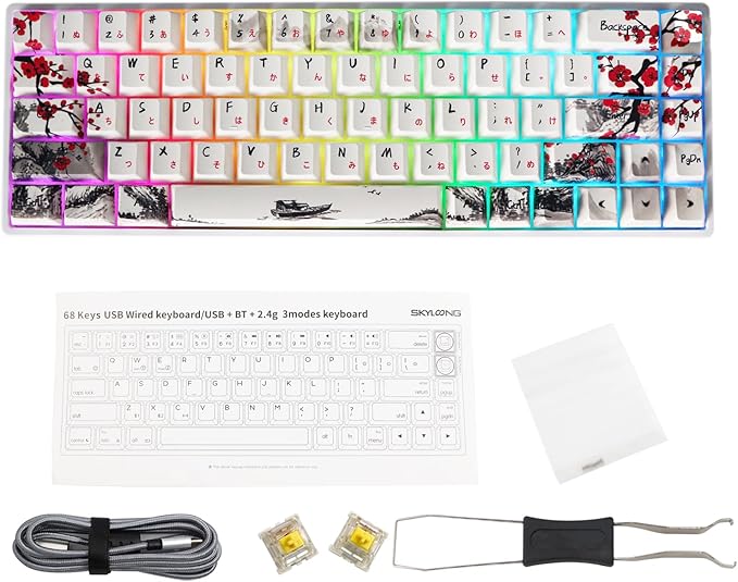MOLGRIA GK68 68-Key RGB Backlit Gaming Keyboard with Plum Blossom Keycaps, Hot Swappable Yellow Mechinery Switches, Type C Wired Mechanical Keyboard for Win/Mac OS