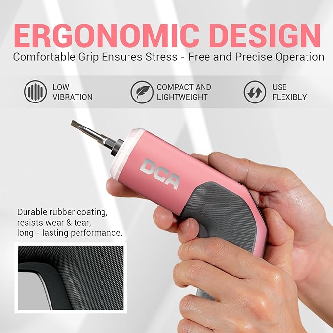 4V Electric Screwdriver Set, 5 N.m with 2000 mAh Li-ion Battery, 1/4" Magnetic Hex Chuck, USB-C Charging Cable, 18 Driver Bits for Furniture Repairs, Pink