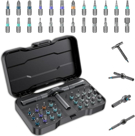 24 in 1 Magnetic Screwdriver Set, DIY Ratchet Screwdriver Set with Detachable Handle, Portable Compact Repair Tool Kit for Furniture Laptop Electronicsv Bicycle