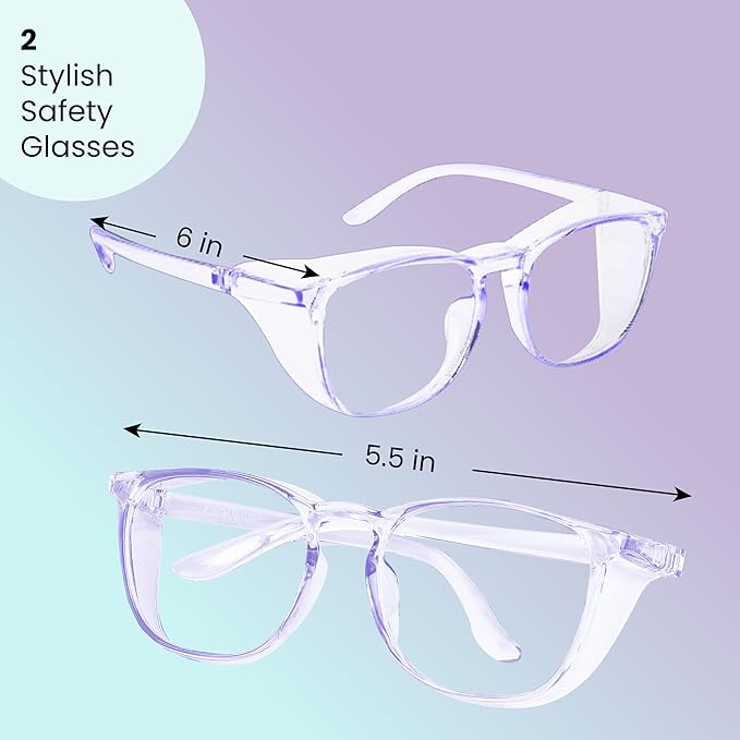 Aqulius 2 Pack Stylish Safety Glasses Goggles, Scratch Resistant, Safety Glasses for Women, Blue Light, Glasses for Nurses