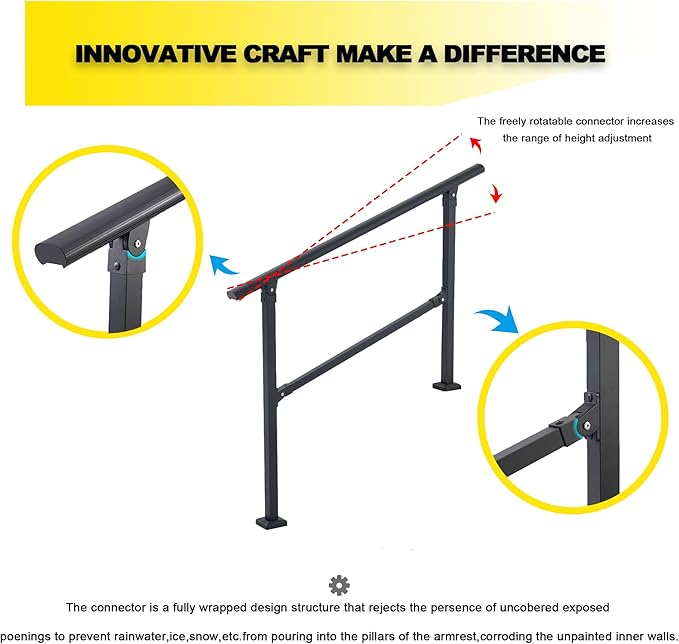 4 Steps Handrail for Outdoor Steps, Premium Aluminum Alloy Railing Set, Porch Railing Kit,Free Installation Kits Included, Used Under Harsh Weather Conditions,Rust Free for 3-4 Steps，Set of 1