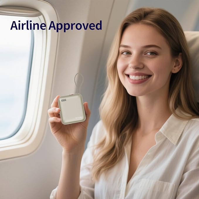 Hichain Small Portable Charger with Built in Cables LED Display, Mini Power Bank 10000mAh 22.5W USB-C Fast Charging Battery Pack, Travel Essential Power Bank for iPhone, iPad, Samsung, Android (Gold)