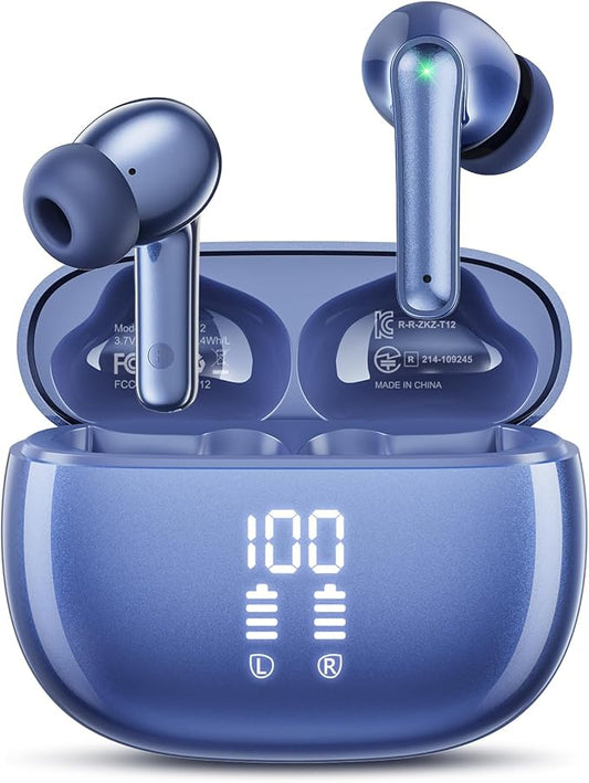 Wireless Earbuds, Bluetooth Ear Buds Headphones with LED Charging Case, Deep Bass Stereo Sound, 40 Hours Playtime, IP7, Lightweight in-Ear Earphones for iPhone Android Sports Workout