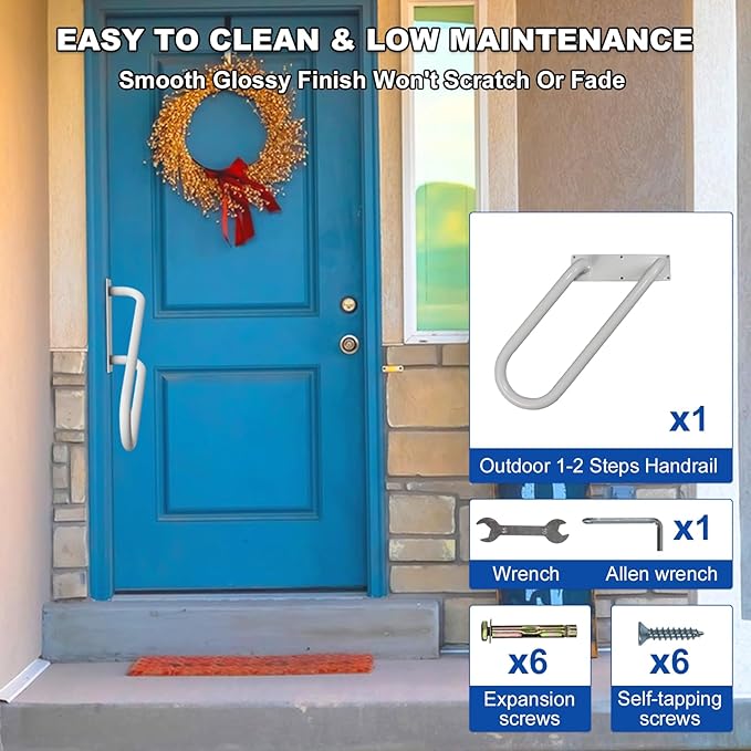 Jamb Mount Handrails for Outdoor Steps-1-2 Step Waterproof Stairs Railing-Powder Coated Side Mount Hand Rails for Indoor Stairs-Non-Slip Staircase Grab Rail for Deck/Porch/Mobile Home/Short Stairway