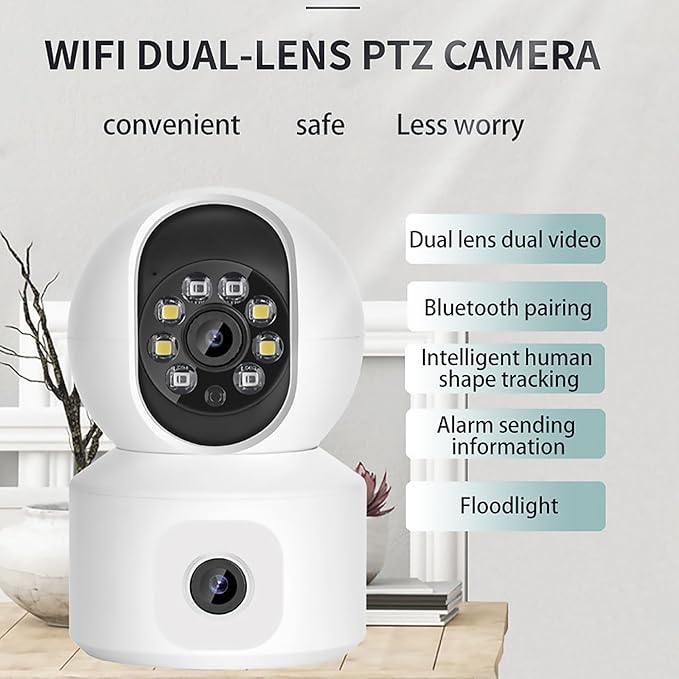 Dual-Lens Camera,Panoramic Smart Home Surveillance Wireless WiFi Camera,360 Degree Indoor Remote Surveillance Auto Tracking,Three Night Vision Modes Bluetooth HD Camera for Home Security
