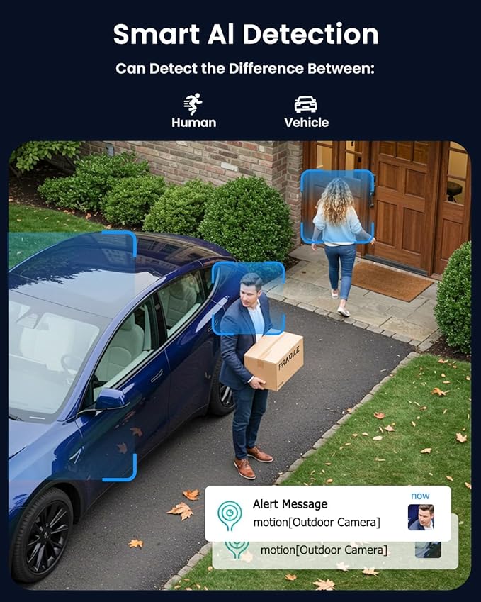 AOV Security Camera, 24H Continuous Recording Security Cameras Wireless Outdoor, WiFi 6, 2K Solar-Powered Cameras for Security, 360° PTZ, Auto Tracking, 512G Local Storage(Not Include) 2Pack